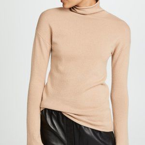 Theory Camel Bell Sleeve Mockneck Cashmere Sweater